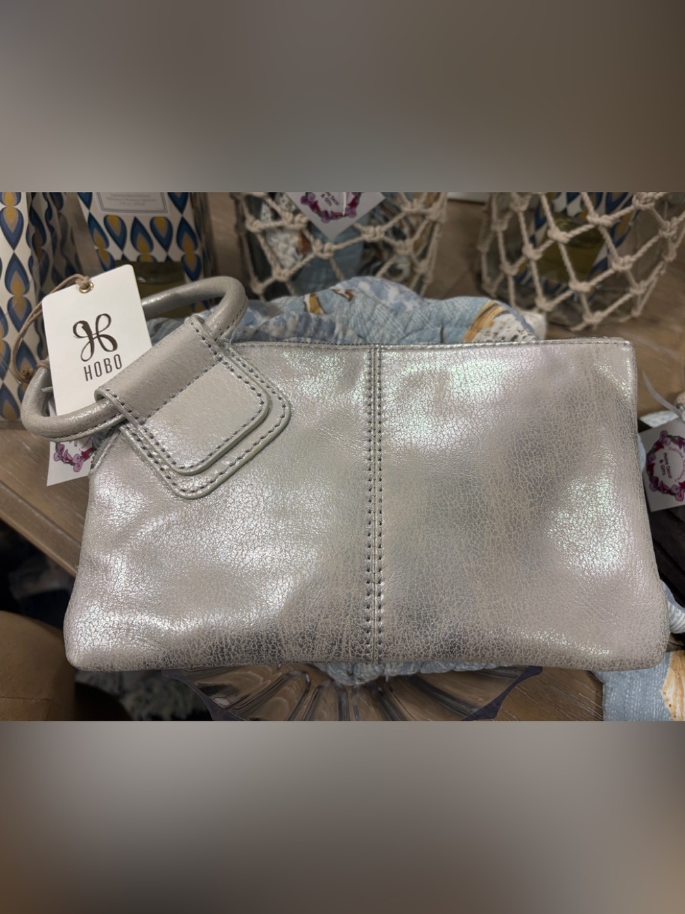HOBO Metallic Silver Leather Wristlet